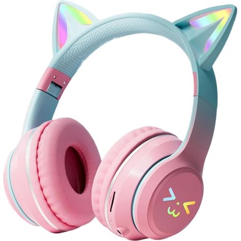 Casque de jeu à oreilles chat avec microphone sans fil et LED (1/5)