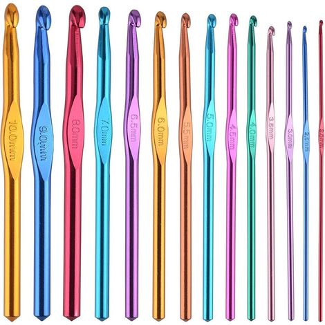 12 crochets en aluminium multicolores de 2 mm à 8 mm pour tricoter la laine (1/5)