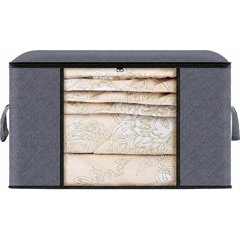 Sac de rangement pliable en tissu non tissé 90 L, organisateur de garde-robe grande capacité, fermeture éclair noire, 90 L x 1 pièce (1/5)