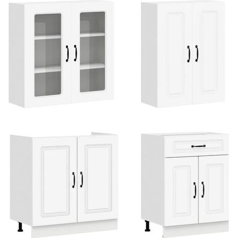 Ensemble de 4 Éléments de Cuisine Modulaires - Meubles de Rangement en Bois d'Ingénierie, Finition Blanche, Design Moderne et Fonctionnel pour Organisation Optimisée (1/5)