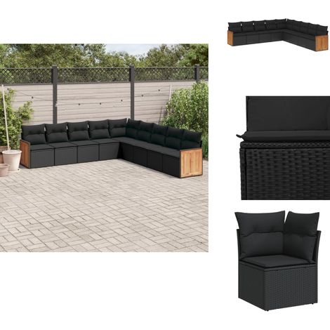 9-tlg. Garten-Sofagarnitur mit Kissen Schwarz Poly Rattan - Gartengestelle - Gartenmöbelset - Rattan Möbel - Lounge Set - Gartenlounge (1/5)