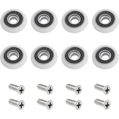 Pack de 8 ruedas para mampara de ducha con tornillos M5, guías curvas blancas con ruedas excéntricas, ruedas y rodillos de repuesto para puertas correderas de cristal, 23 mm
