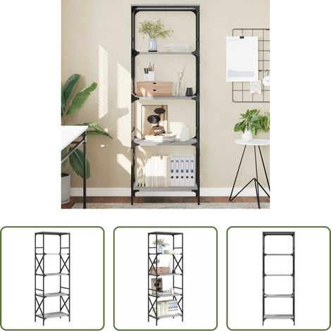 vidaXL Bücherregal Metall - Bücherregal 5 Böden Grau Sonoma 59x35x171 cm Holzwerkstoff (1/5)