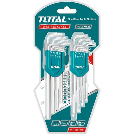 SET 18PZ CHIAVI MASCHIO 9PZ ESAGONALI 1.5-10mm + 9PZ TORX T10-T50 Cr-V TOTAL