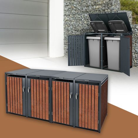 ML-Design Box pour 4 Poubelles, 240L, 264x80x116,3 cm, en Acier/Acier Corten, Anthracite/Aspect Rouille, Habillage de Poubelle avec Couvercle Rabattable/4 Portes, Conteneur Abri Hangar Cache-Poubelle (1/5)