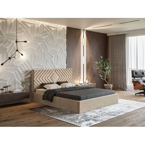 Lit rembourré avec rangement 180x200 velours beige Loris (1/5)