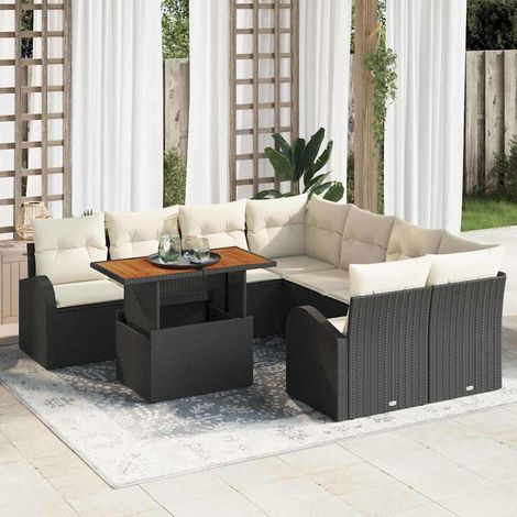vidaXL Set Divano da Giardino con cuscino 9 pcs Nero e crema (1/5)