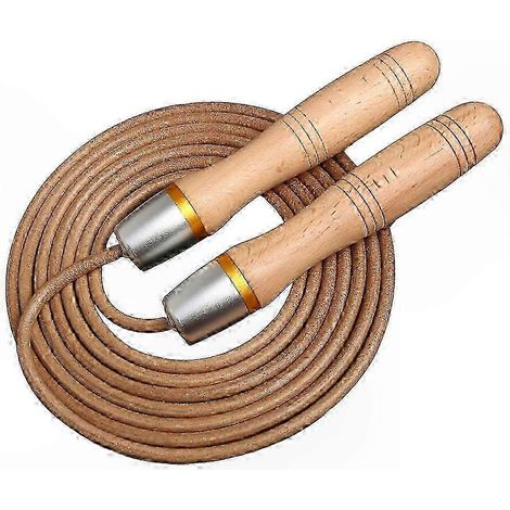 Corde à sauter en cuir véritable avec poignées en bois dur et pièces en acier inoxydable, longueur ajustable pour un ajustement personnalisé, usage durable (1/5)