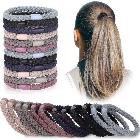 12 Pices (mlange) Coton Cheveux Attaches Bandeau Tress Lastique Cheveux Corde Tresse Queue De Cheval Pour Cheveux Pais Boucls (1/5)