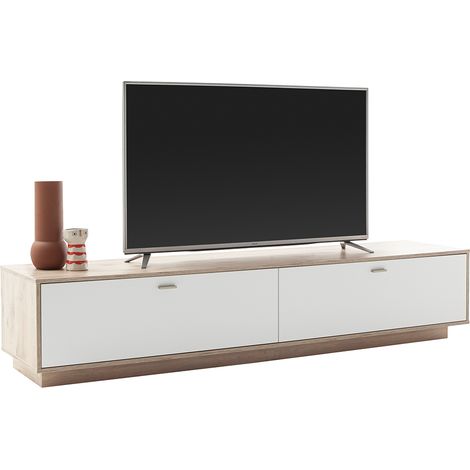 Wohnzimmer-Lowboard mit 210 cm Breite in Eiche und weiß, mit 2 Schubladen - SAGUNTO-05 (1/5)