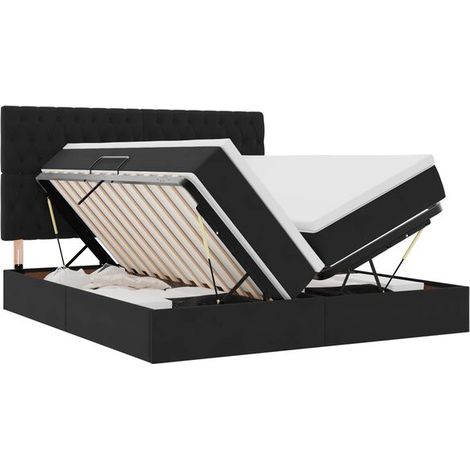 Lit coffre avec matelas, noir, 180 x 200 cm, tissu velours. (1/5)