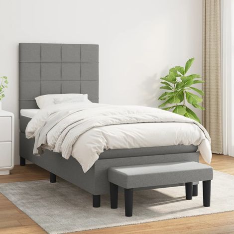 Lit simple Lit à sommier tapissier avec matelas Lit Adulte Meuble de Chambre à Coucher Gris foncé 100x200cm Tissu XRKJY3682810 (1/5)