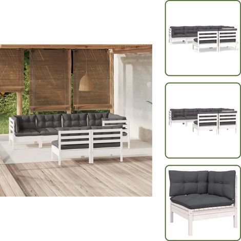 7-tlg. Garten-Lounge-Set mit Kissen Weiß Kiefer Massivholz - Garten Lounge Set - Kiefernholzmöbel - Outdoor Möbel - Gartengeräte - Gartenmöbel (1/5)