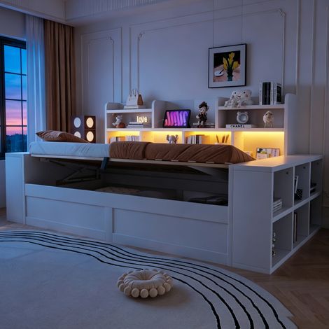 Divano letto in legno bianco 90x200 cm con contenitore per ospiti senza materasso (1/5)
