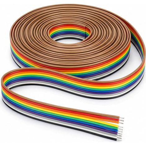 ® Câble Ruban Plat, Câble à Ruban Couleur Arc-En-Ciel 10 broches 1,27 mm Pas pour Connecteurs 2,54 mm, 6M (1/5)