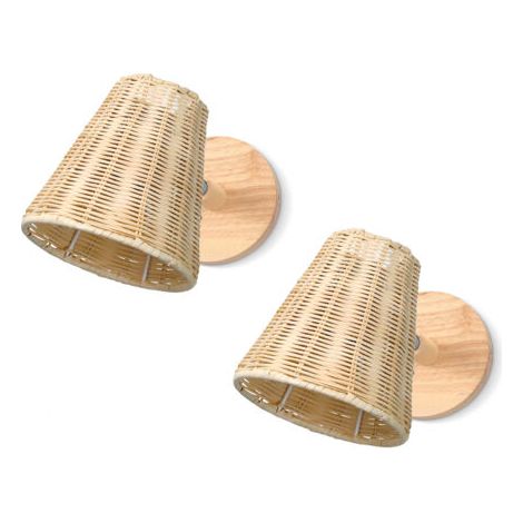 royaluxe- Applique murale tissée en rotin et bois – Style rétro moderne – Abat-jour 15 cm – Pour chambres, salons, balcons – Compatible avec ampoules E27 – Norcks (1/5)