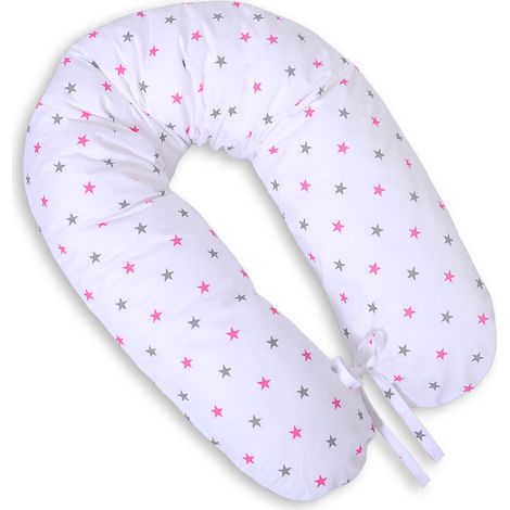 Funda de almohada de algodón para la almohada de embarazo larga - Estrellas grises y rosas (1/4)