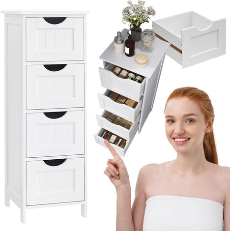 Estantería de baño. Cómoda estrecha con 4 cajones, blanca, para el baño, para toallas. (1/5)