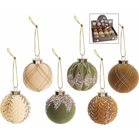 Palline di Natale in finto vetro infrangibile con decori brillanti da appendere, in espositore da 12 pezzi, set da 12 pezzi, Ø 8 cm