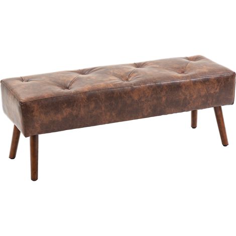 Banc bout de lit banquette rembourrée style rétro 114 x 38 x 42 cm pieds en bois vieilli revêtement marron (1/5)