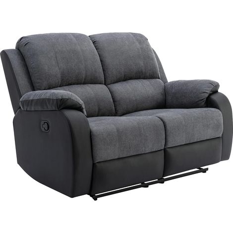 Divano 2 posti relax in Microfibra e Similpelle Grigio e Nero - BRODY (1/5)