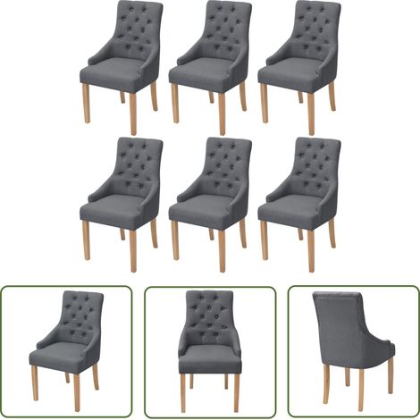 Lot de 6 chaises de salle à manger cuisine dossier capitonné en tissu gris foncé CDS022455 (1/5)