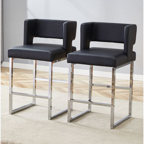 Taburetes de bar pack de 2 negros con respaldo, asiento acolchado, 91,4 cm DESVIAE (1/5)