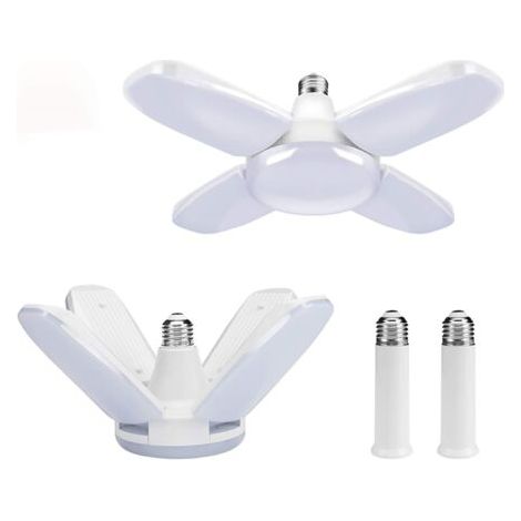 Lot de 2 Ampoules LED Garage Déformables 60W E27 6000K, Lumière Plafonnier Réglable à 4 Panneaux pour Atelier, Entrepôt, Sous-sol et Cuisine - Blanc Froid (1/5)