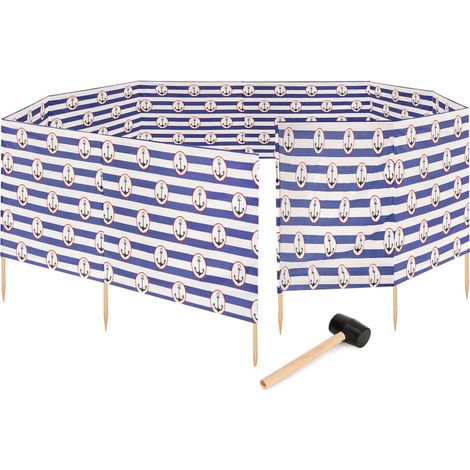 Garronda Paravent Plage Coupe-Vent Camping Brise-Vent avec Marteau en Caoutchouc GAEX001 (Rayures/Ancres-2, 15 m) (1/5)
