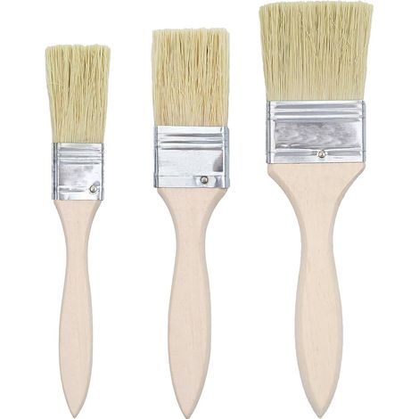 Lot de 3 pinceaux plats pour lasure du bois, pinceau à manche en bois, pinceau brillant, pour bois, peinture murale et peinture (1/5)