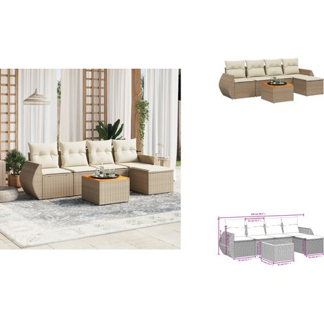 6-tlg. Garten-Sofagarnitur mit Kissen Beige Poly Rattan - Gartenmöbel Set - Outdoor Möbel - Rattan Gartenset - Lounge Set - Esstisch Set (1/3)