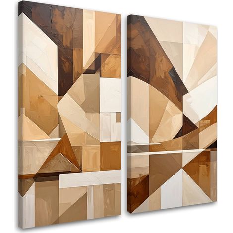 Set de tableaux sur toile  Abstraction géométrique beige marron 2 x 20x40