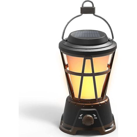 Lampe solaire de camping, lanterne vintage rechargeable à intensité variable avec flamme dansante, étanche (1/5)
