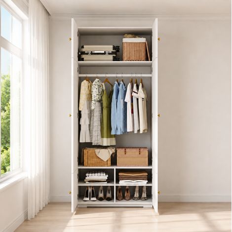 Armadio con appendiabiti e 5 ripiani 90 x 50 x 200 cm bianco OKWISH (1/5)