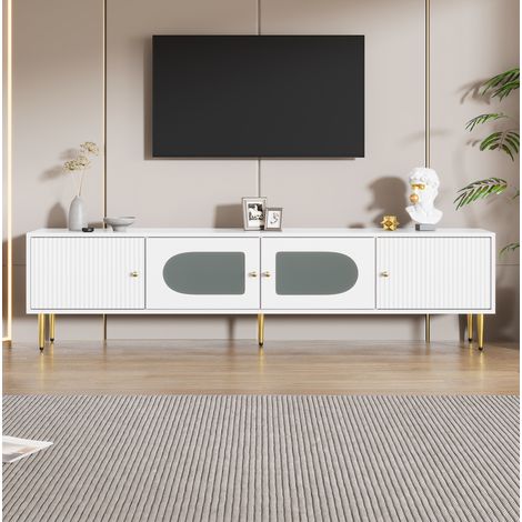 Mobile TV 170 x 35 x 50 cm con 4 ante, gestione cavi, bianco e oro DESVIAE (1/5)