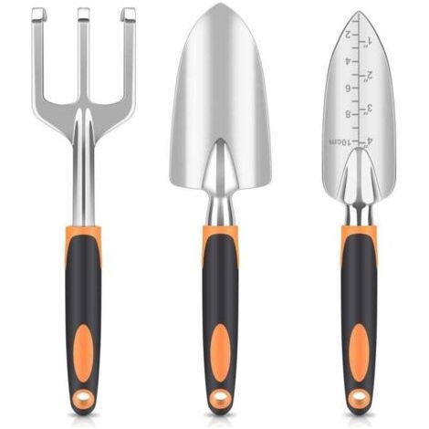 Ensemble Outils Jardin 3 Pièces Pelle Sécateur Multifonction Portable Orange