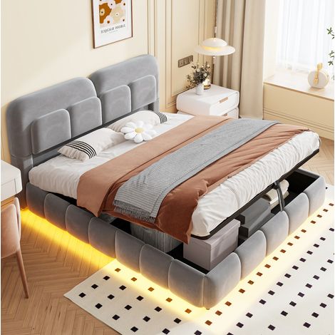 Etagenbett 140/200 cm in Grau mit LED und hydraulischem Bettkasten (1/5)