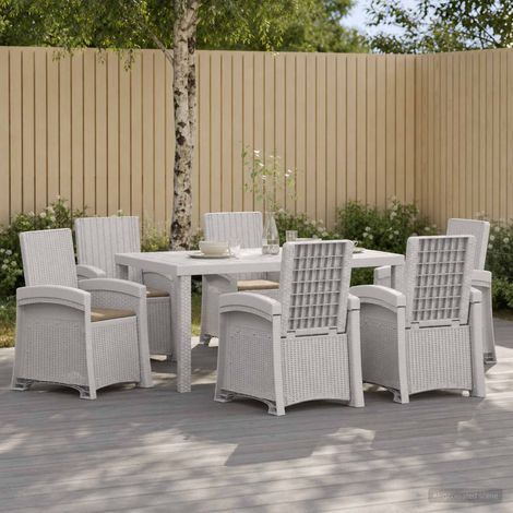 vidaXL Ensemble de salle à manger pour jardin 7 pc Blanc et taupe PP (1/5)