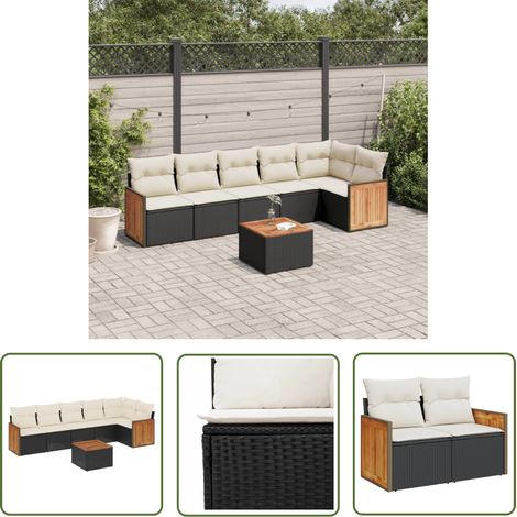 The Living Store Salon de jardin 7 pcs avec coussins noir résine tressée - Ensemble Salon De Jardin - Meuble Extérieur - Salon De Jardin Pliable - Mobilier De Jardin - Set De Jardin (1/5)