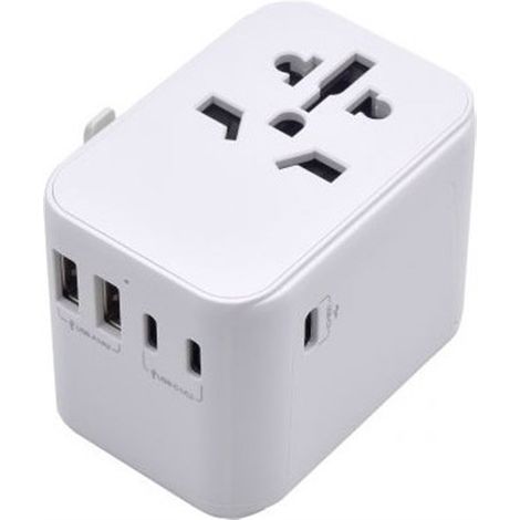 Adaptador ewent universal multi enchufe + 2x usb + 3x usb-c white