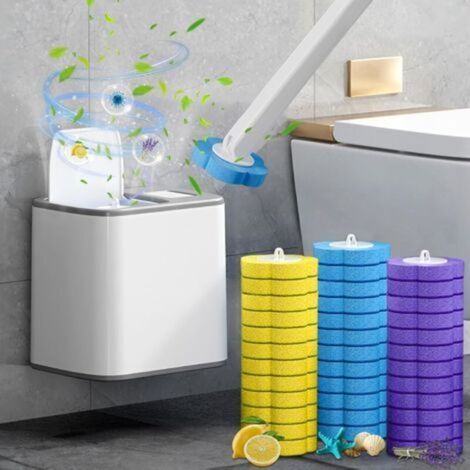 Brosse WC Jetable, Brosse WC avec Support, Nettoyage en Profondeur Balai Toilette WC, Brosse Toilette avec 36 Têtes de Rechange, Brosse Toilettes WC pour Salle de Bain, Baignoire, Lavabo