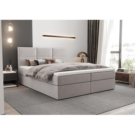 Lit Boxspring Mallorca - Crème - 180x200 Cm - Lit Avec Rangement - Tête De Lit Ergonomique - Matelas À Ressorts Bonnell (1/5)