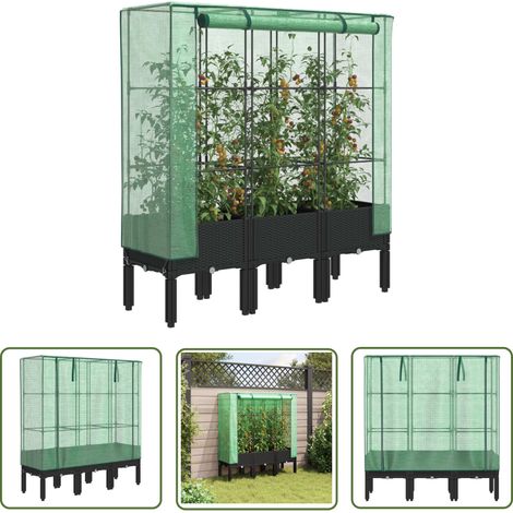 vidaXL Hochbeet mit Gewächshaus-Aufsatz Rattan-Optik 120x40x140 cm (1/5)