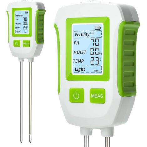 Misuratore di pH 5 in 1, misuratore multifunzionale del terreno per fertilità, valore del pH, umidità, temperatura, luce misuratore del terreno ad alta precisione per la fermentazione (1/5)