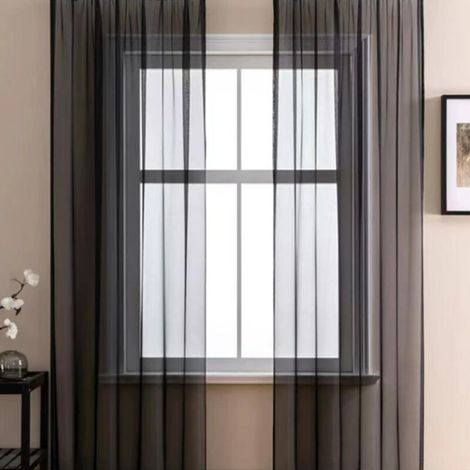 Dos cortinas semitransparentes perforadas, ligeras y transpirables, ideales para decorar dormitorios, salones, etc., de 140 x 230 cm, color negro. (1/5)