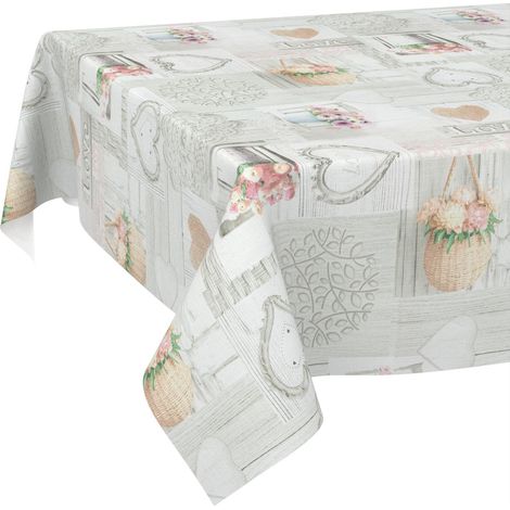 Nappe en Toile cirée - Lavable - Facile d'entretien - Effet Lotus - Nappe de Jardin - Motif Maison de Campagne - 180 x 120 cm (rectangulaire) (1/5)