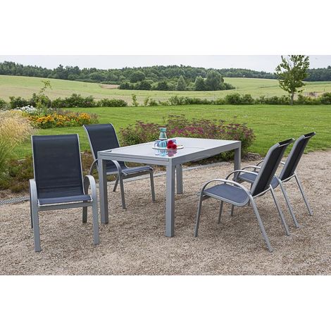 Amalfi Set 5tlg 4 Sessel schwa Tisch 160(220)x90cm Alu/Textil