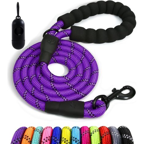 Corde ronde classique, best-seller, poignée confortable, réfléchissante pour une utilisation nocturne, laisse/collier de sécurité pour chien, violette, 1,5 m. (1/5)