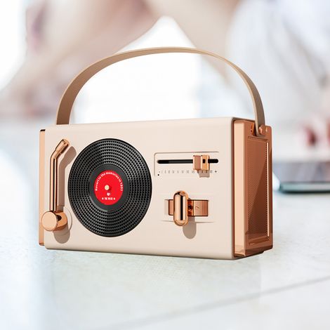 Tragbarer Retro-Bluetooth-Lautsprecher für Zuhause und unterwegs, mit Subwoofer, hochwertiges Geschenk, klassisches Design, Kartenleser und USB-Anschluss, elfenbeinweiß (1/5)