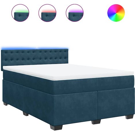 Maison Exclusive - Sommier à lattes de lit et matelas bleu 140x190 cm velours (1/5)